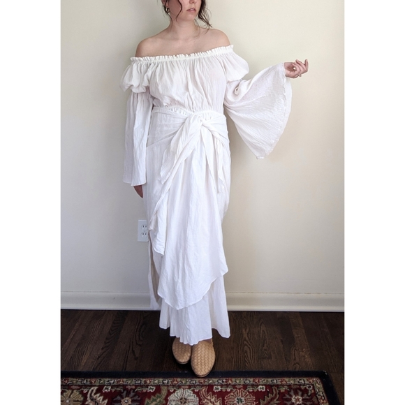 SOLD Vtg Gauze Flowy Bell Sleeve Peasant Dress L - Picture 5 of 8